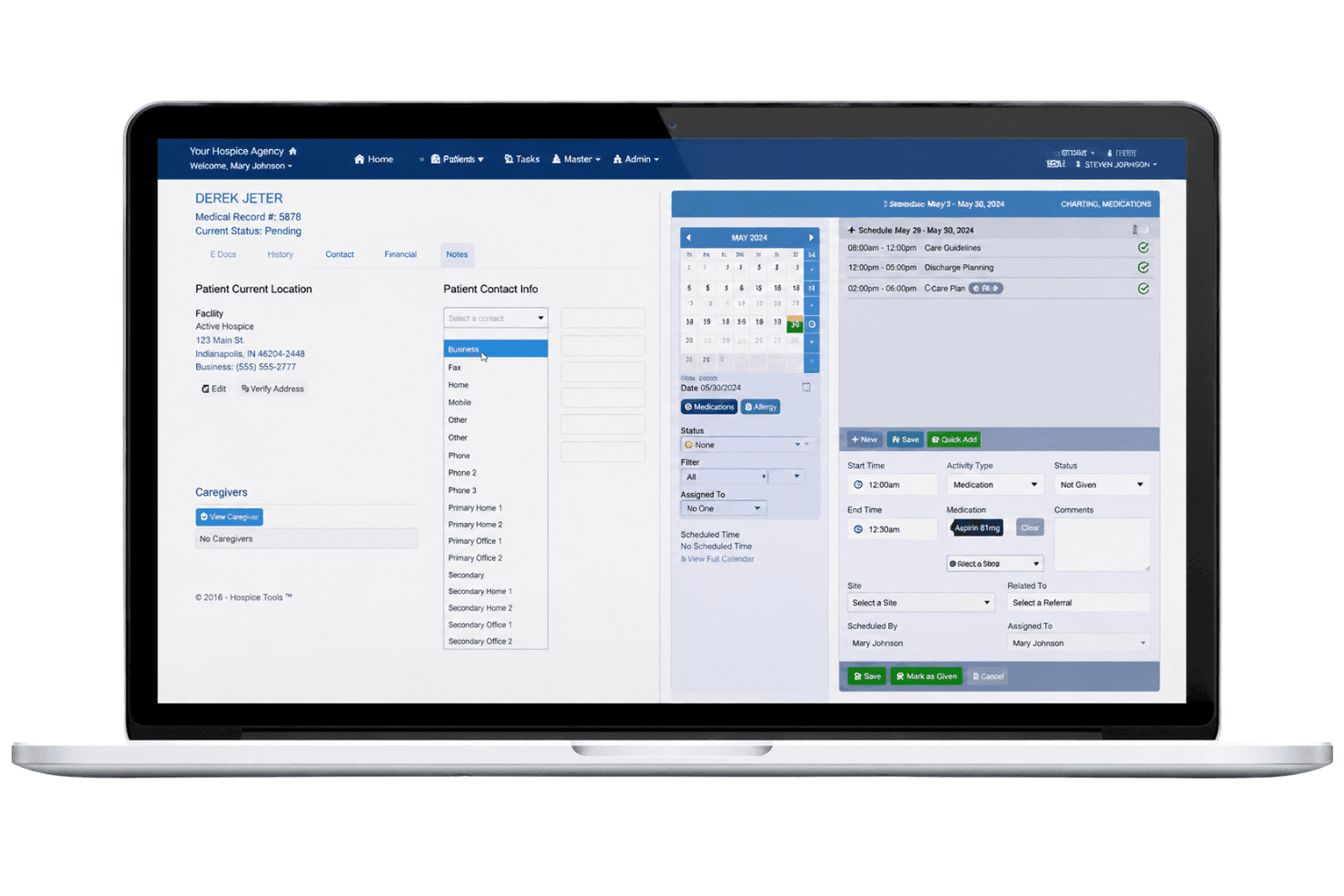 Hospice Tools EMR combineert documentatie, zorgplanning, tijdregistratie en facturering.