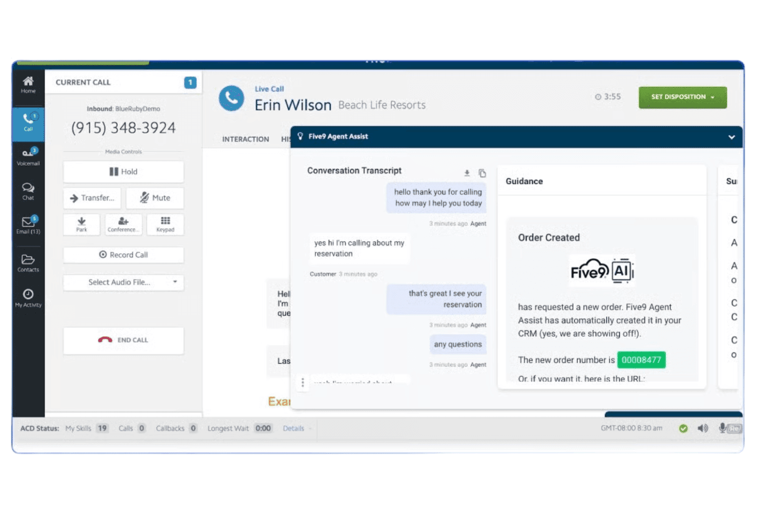 Five9 combines voice, video, SMS, chat, AI routing, IVR, and Epic integration.