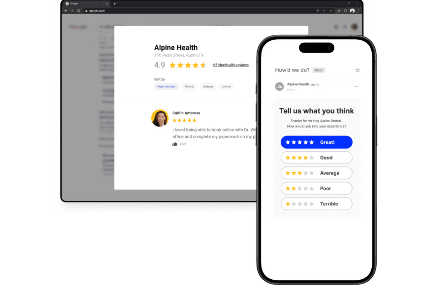 NexHealth automatizza le richieste di recensione e indirizza i feedback dei pazienti dopo gli appuntamenti.
