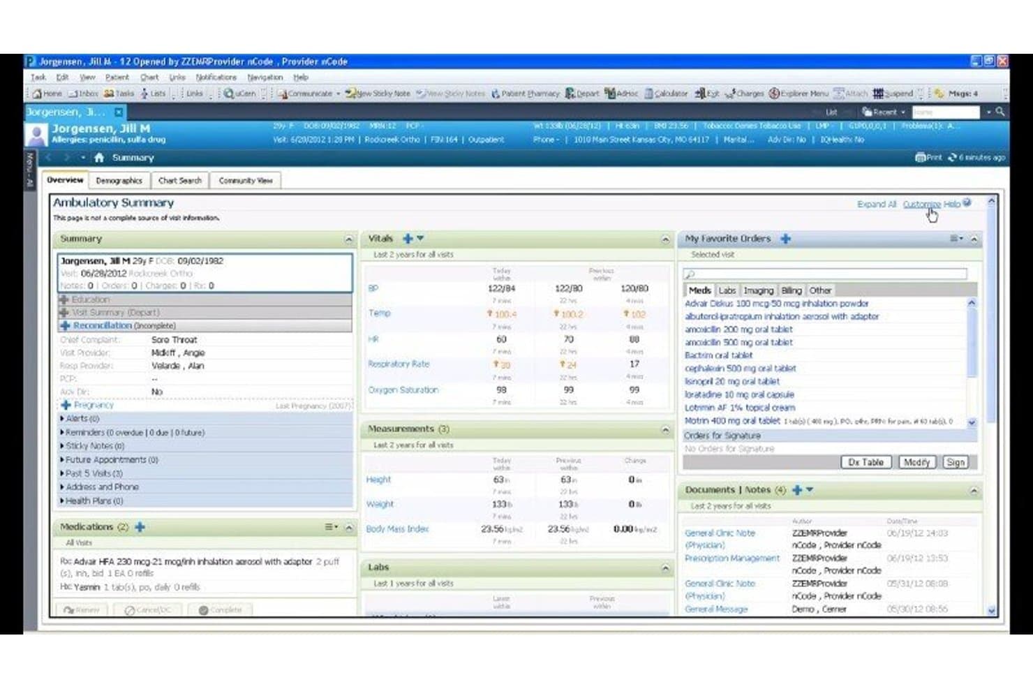 Cerners ambulatoriska EHR-instrumentpanel som visar patientsammanfattning, vitalvärden, läkemedel och ordinationer.