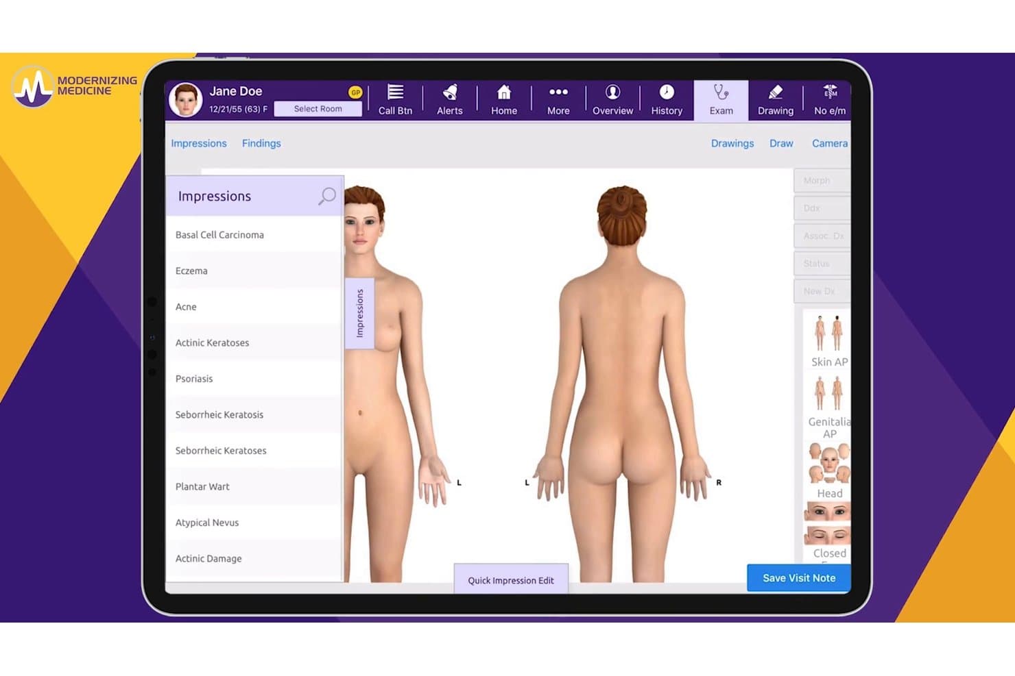 Telemedizin-Oberfläche von eClinicalWorks mit einem Videoanruf und einem Formular für Verlaufsnotizen auf einem Laptop.