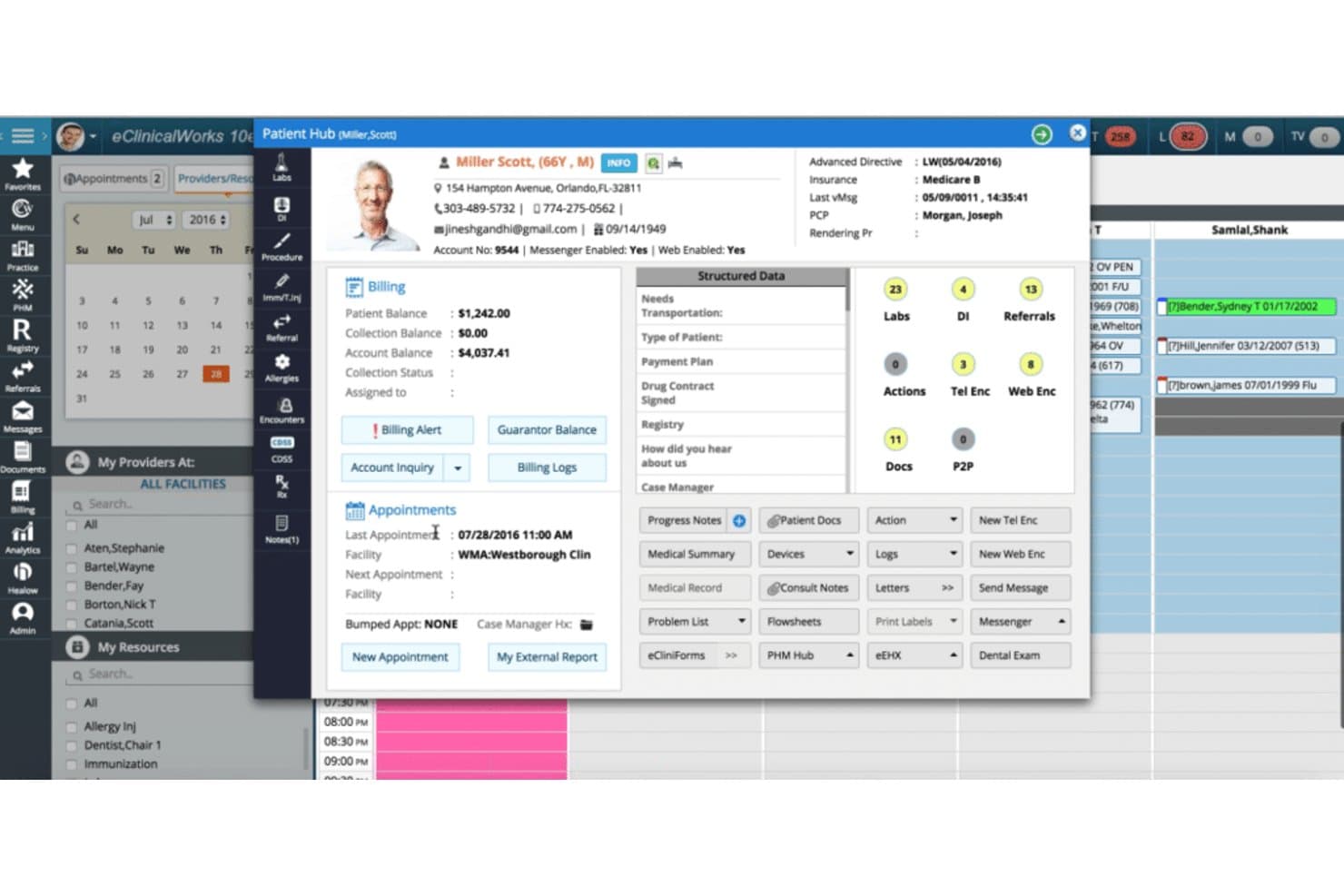 eClinicalWorks-EPD met patiënt- en factureringsgegevens