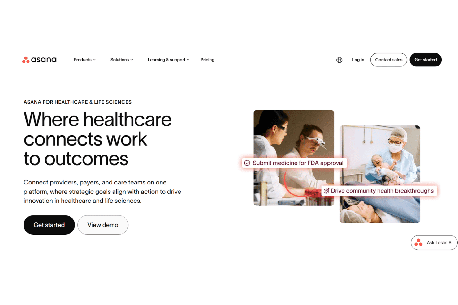Asana coordina i progetti sanitari, la conformità, l'inserimento e i team di assistenza.