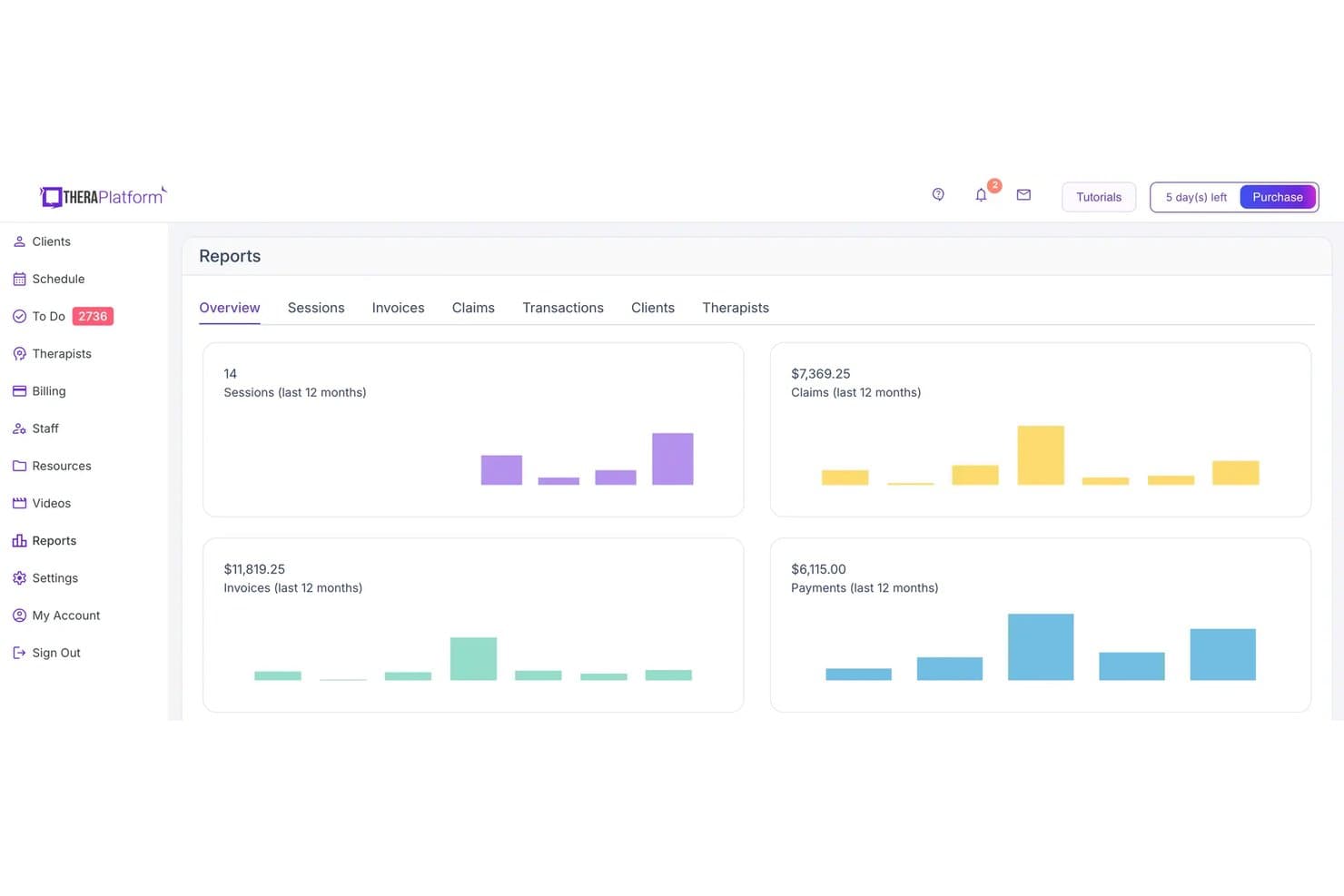 TheraPlatform-Berichtdashboard