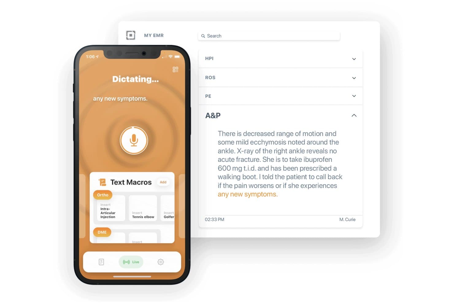 Mobius MD Conveyor ondersteunt mobiel dicteren met vakspecifieke spraakherkenning en spraakmacro's.
