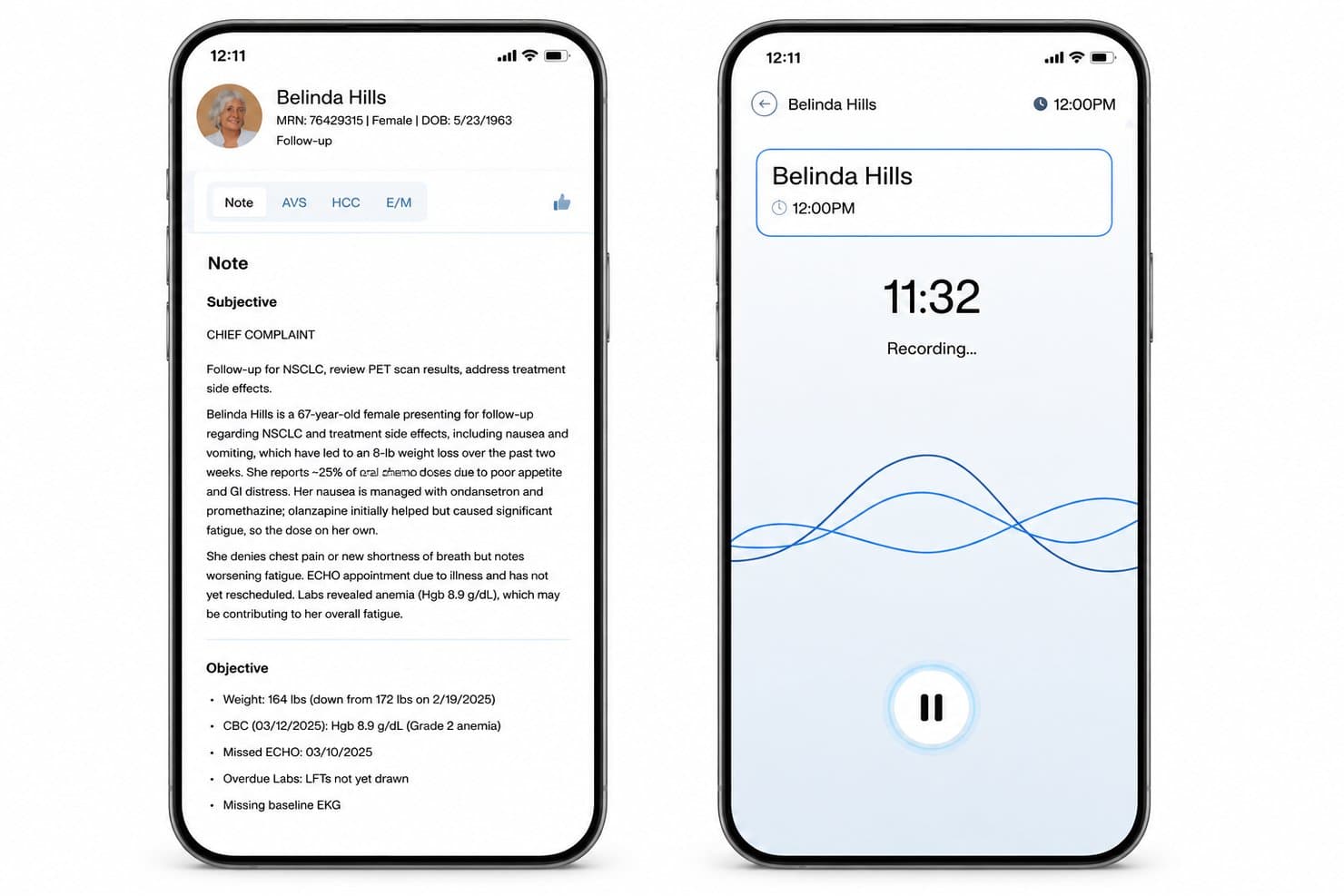 DeepScribe zet patiëntgesprekken om in gestructureerde notities en coderingsoverzichten.