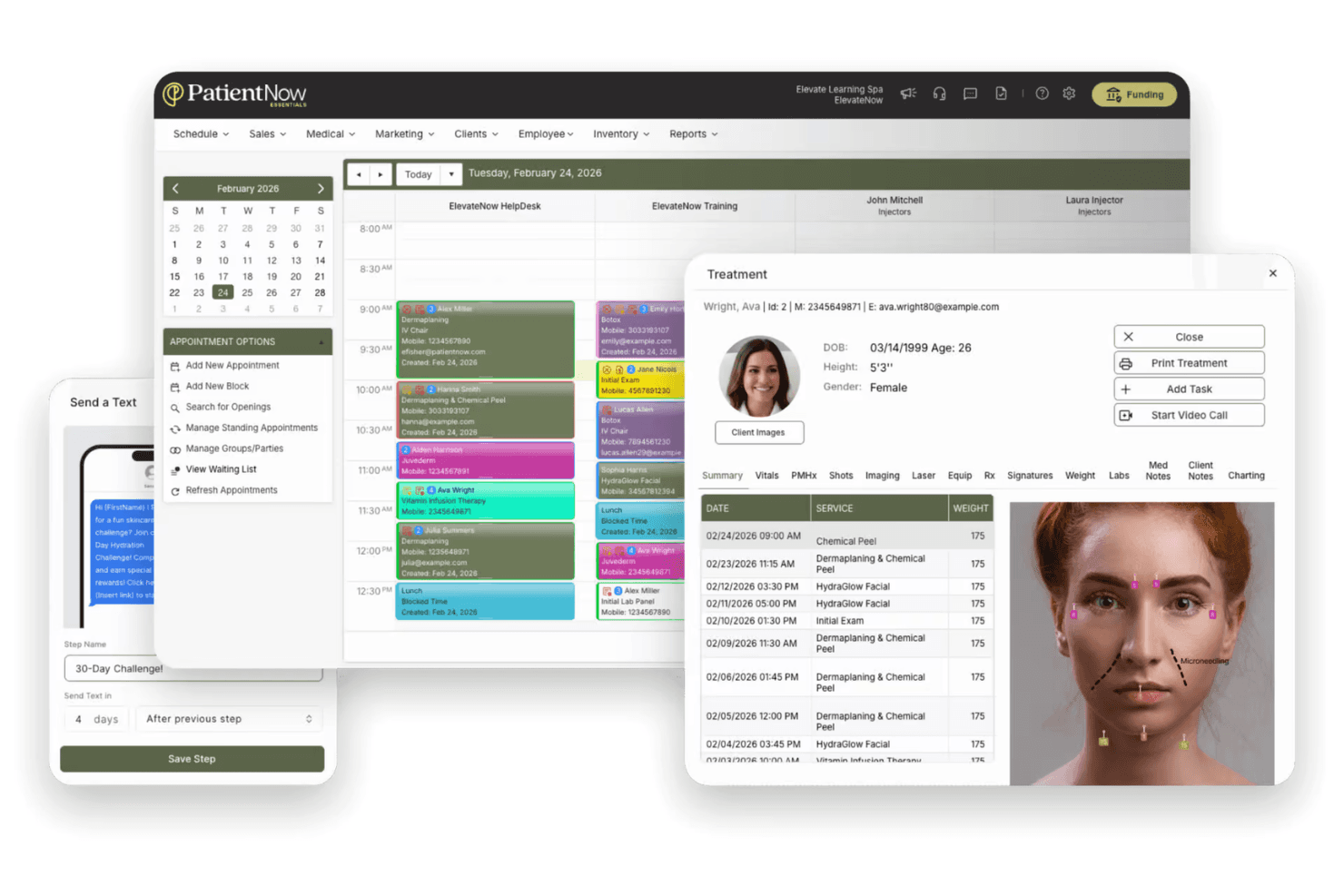 PatientNow handles records, scheduling, billing, and EMR workflows.