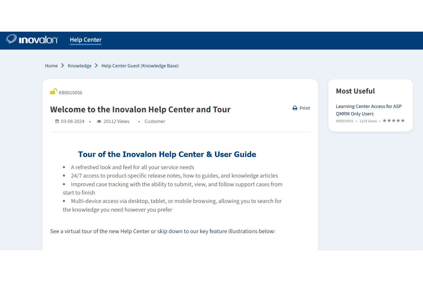 Inovalon Help Center page