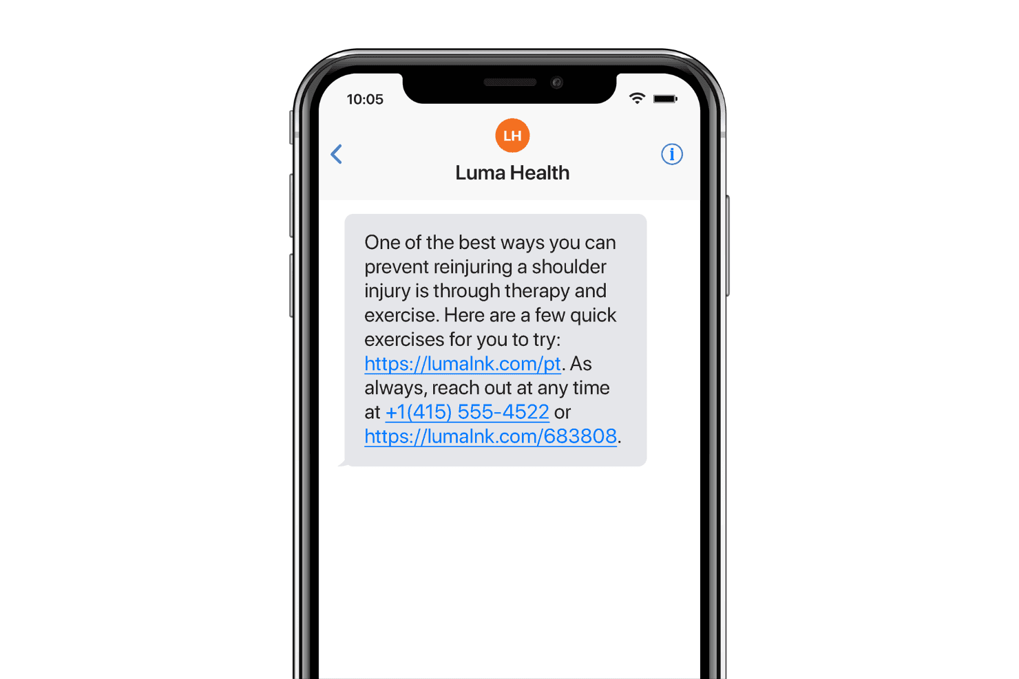 Phone displaying Luma Health message