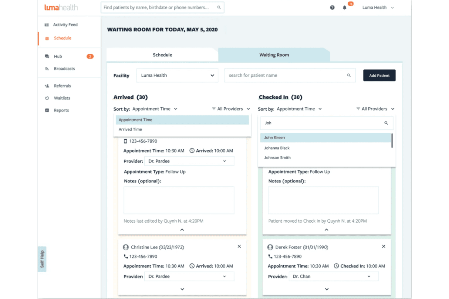 Luma Health dashboard