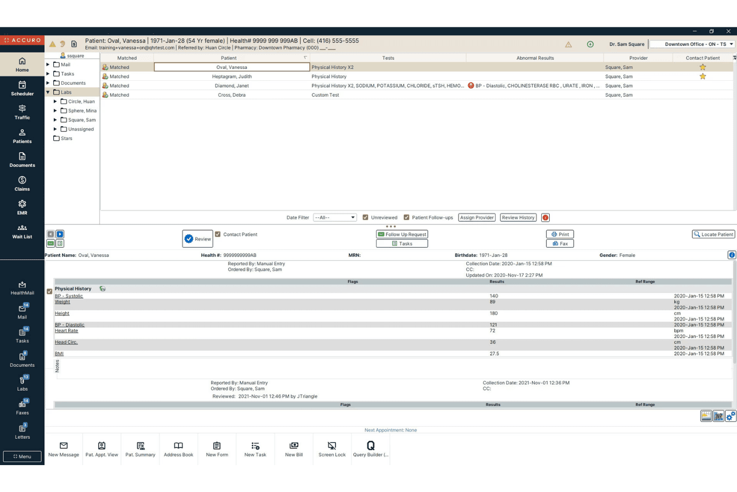 Accuro EMR manages patient records, billing, and workflows.