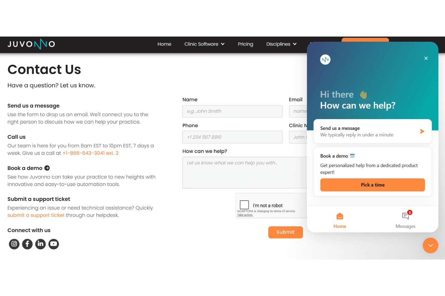 Juvonno contact page