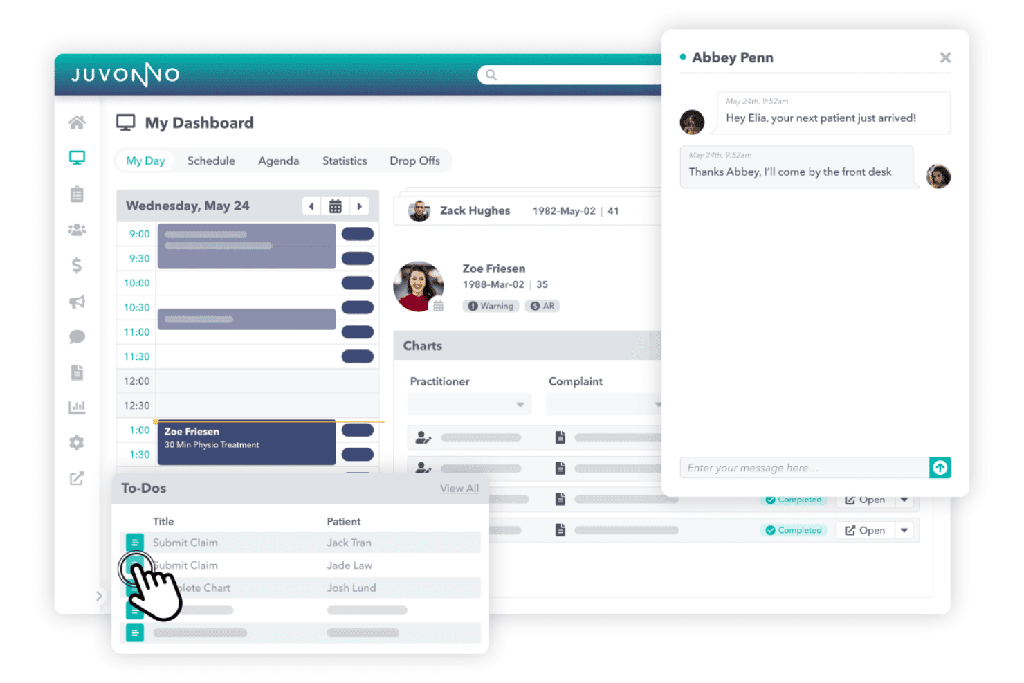 Juvonno streamlines scheduling, billing, charting, and clinic workflows.
