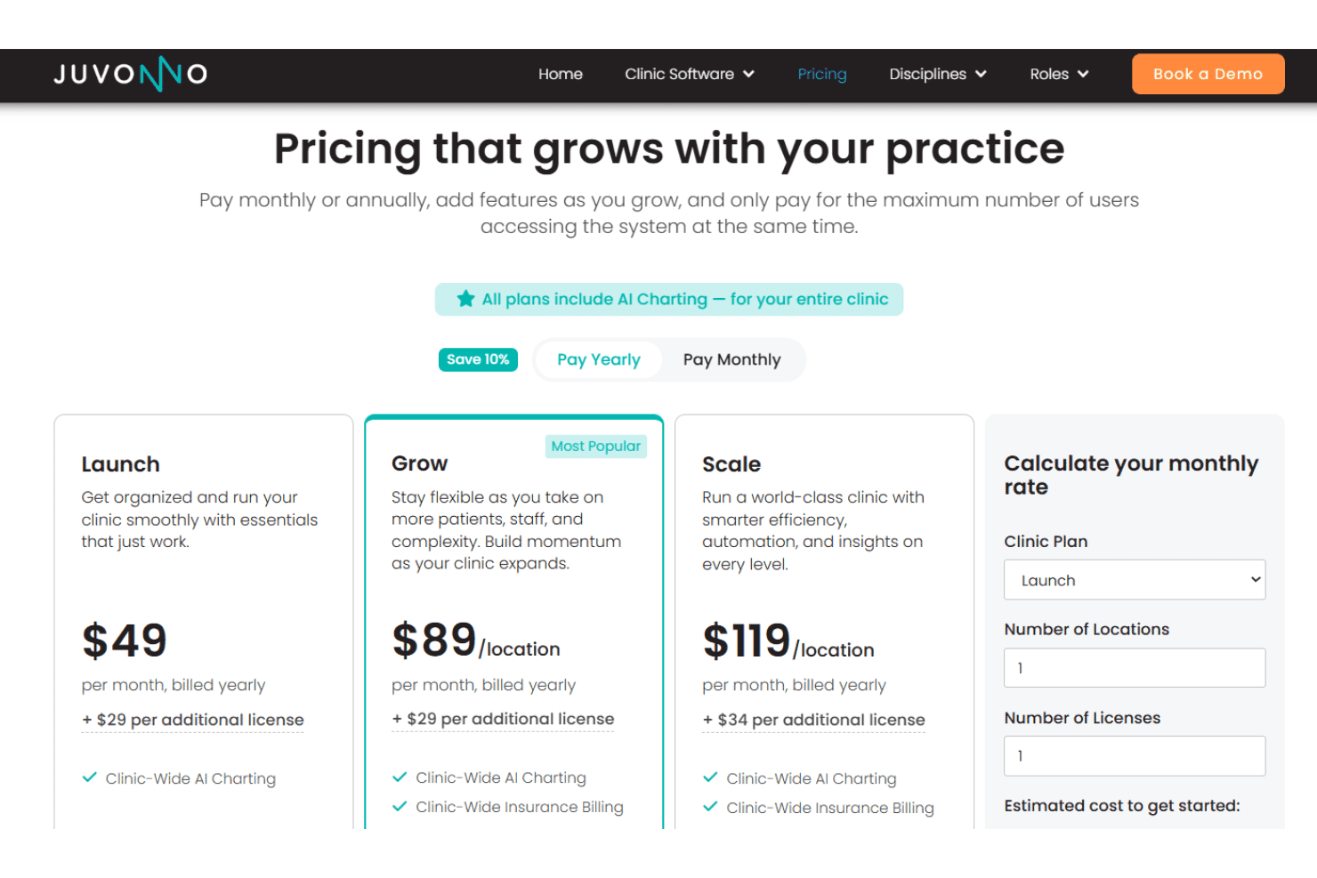 Juvonno pricing page