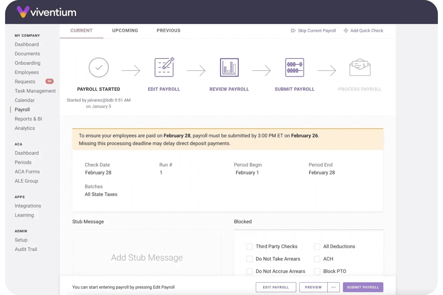Viventium's payroll workflow
