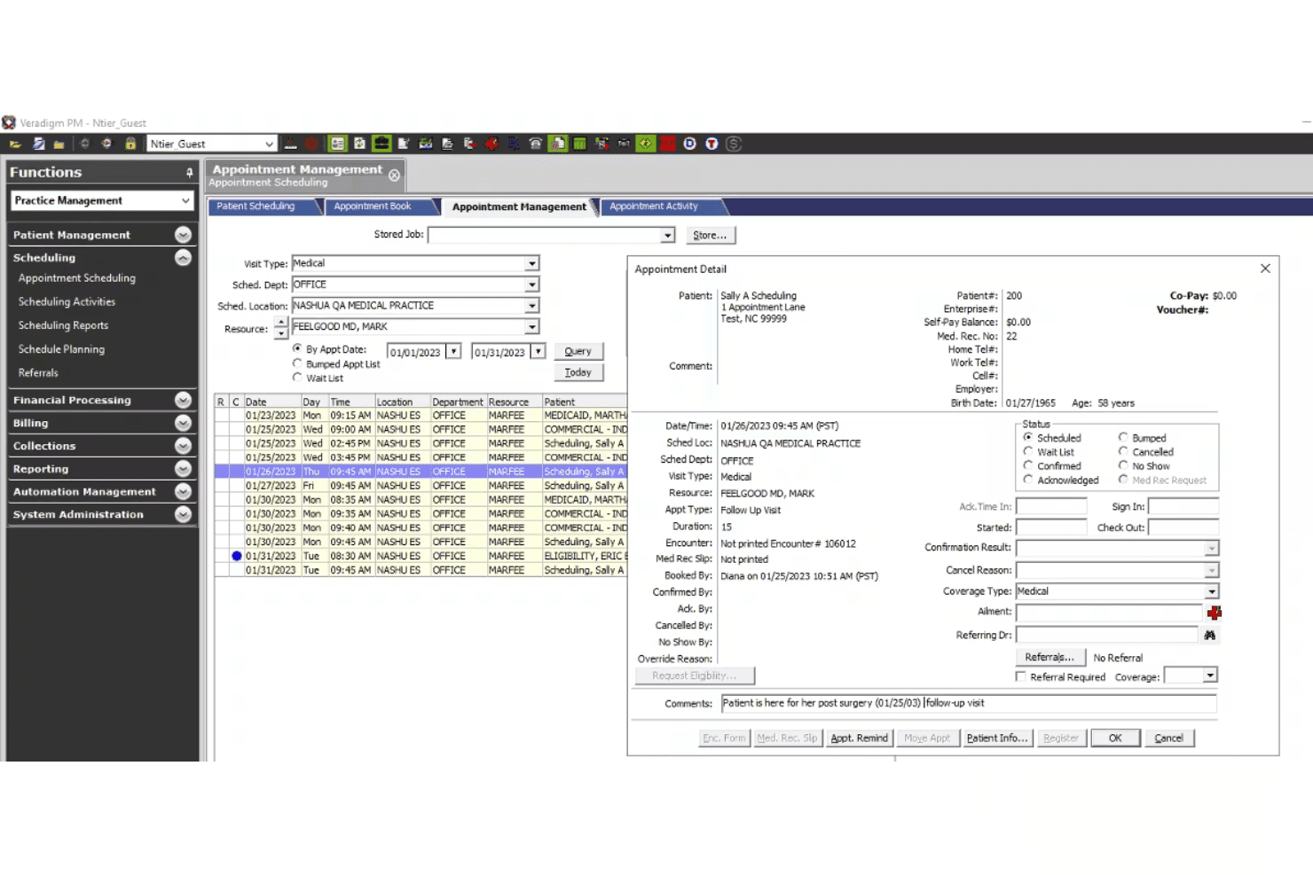 Veradigm scheduling dashboard with calendars and appointments.