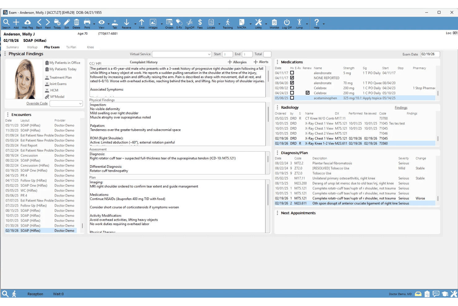 Compulink's EHR screen showing patient chart, history, medications, and plan.
