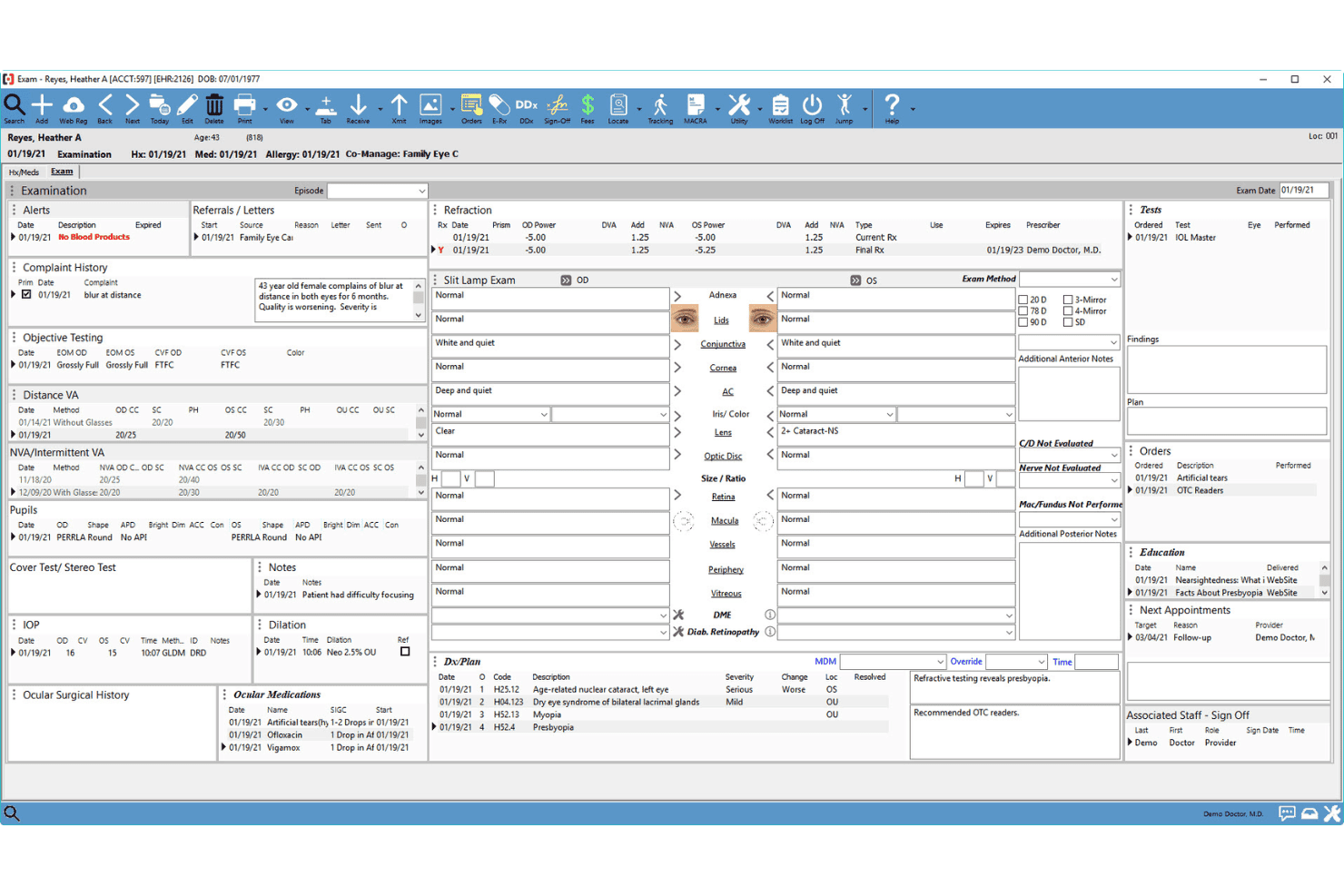 Compulink's exam screen