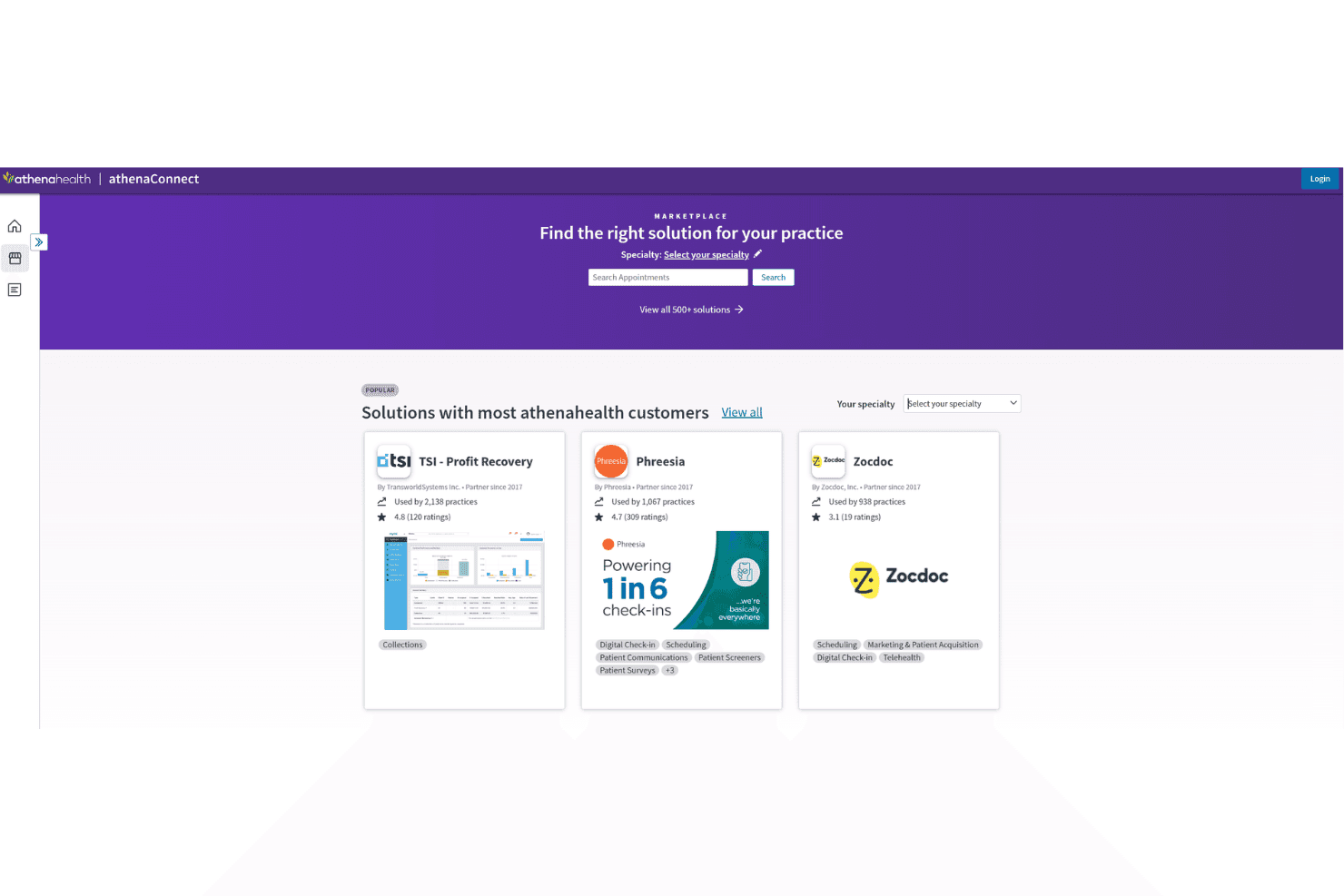 athenaConnect Marketplace listing popular integrations
