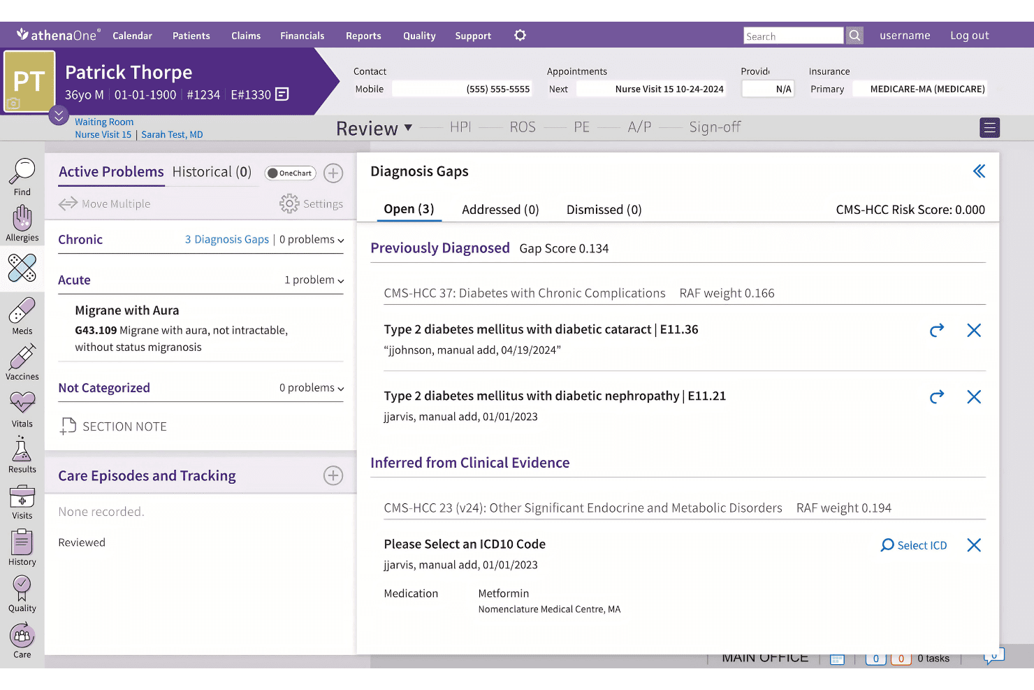 athenaOne patient chart