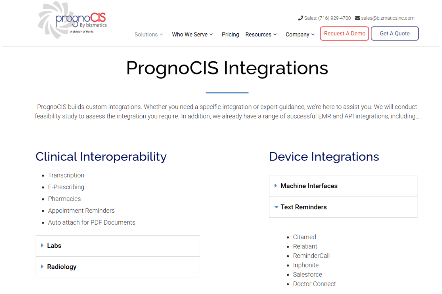 PrognoCIS integrations page