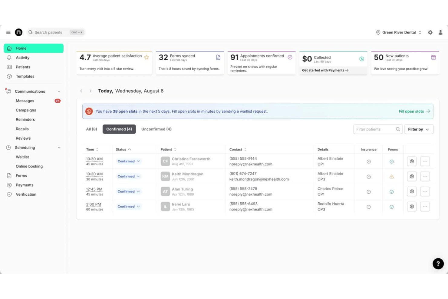 NexHealth streamlines scheduling, billing, forms, and patient communication