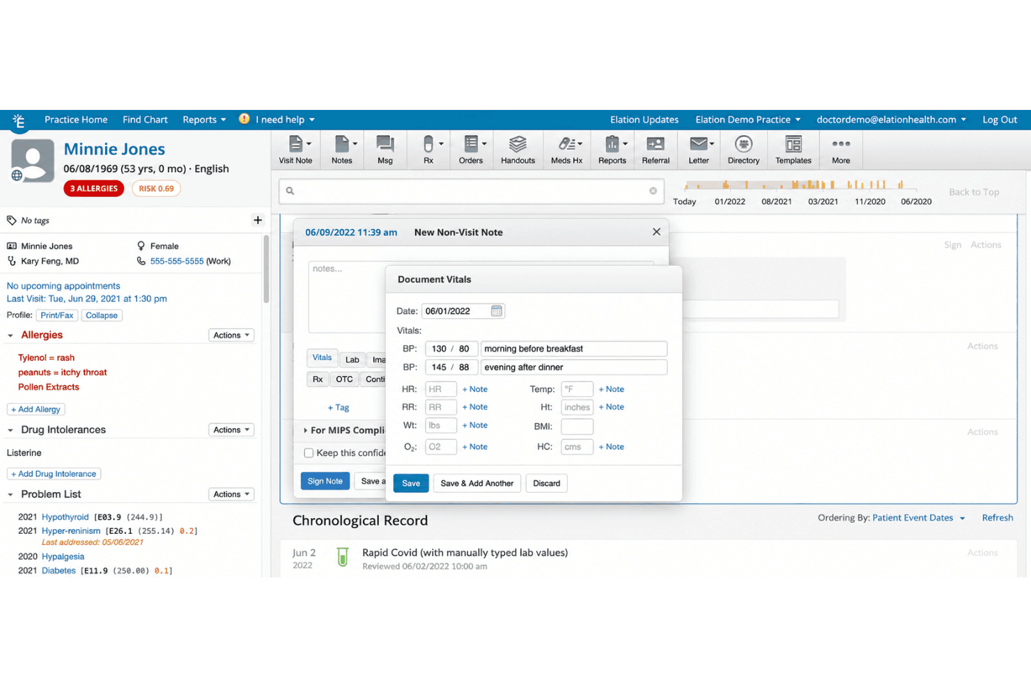 Elation Health EHR screen showing patient chart
