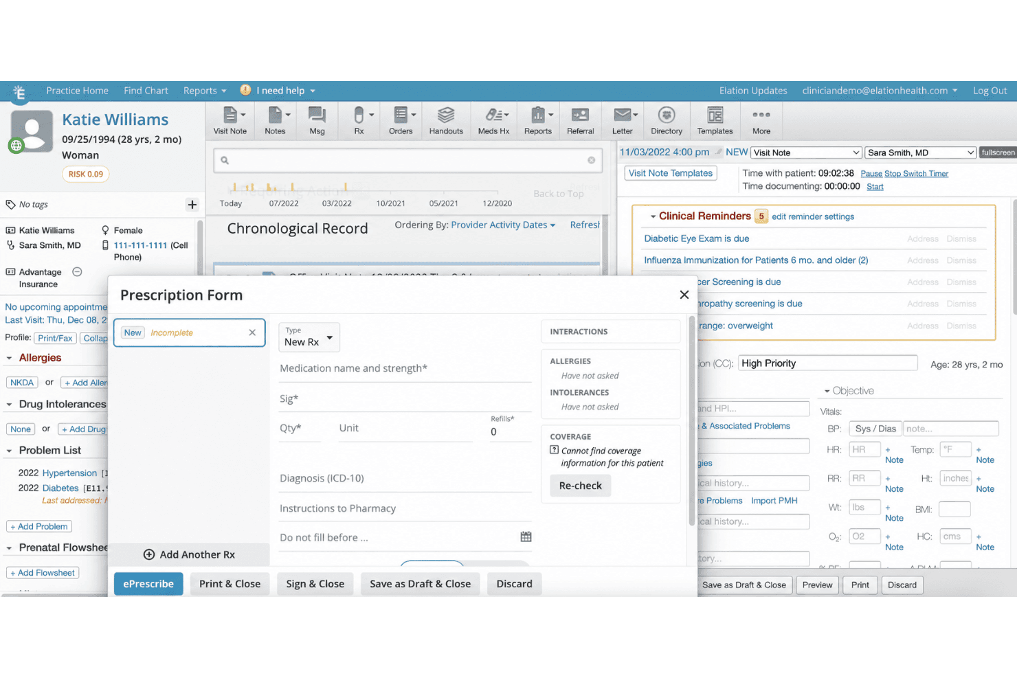 Elation Health EHR showing prescription form