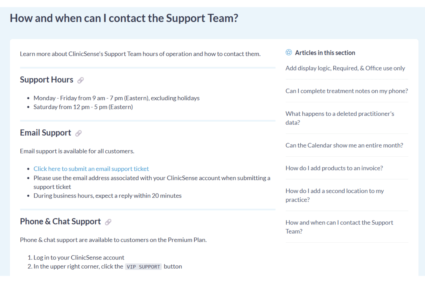 ClinicSense customer support