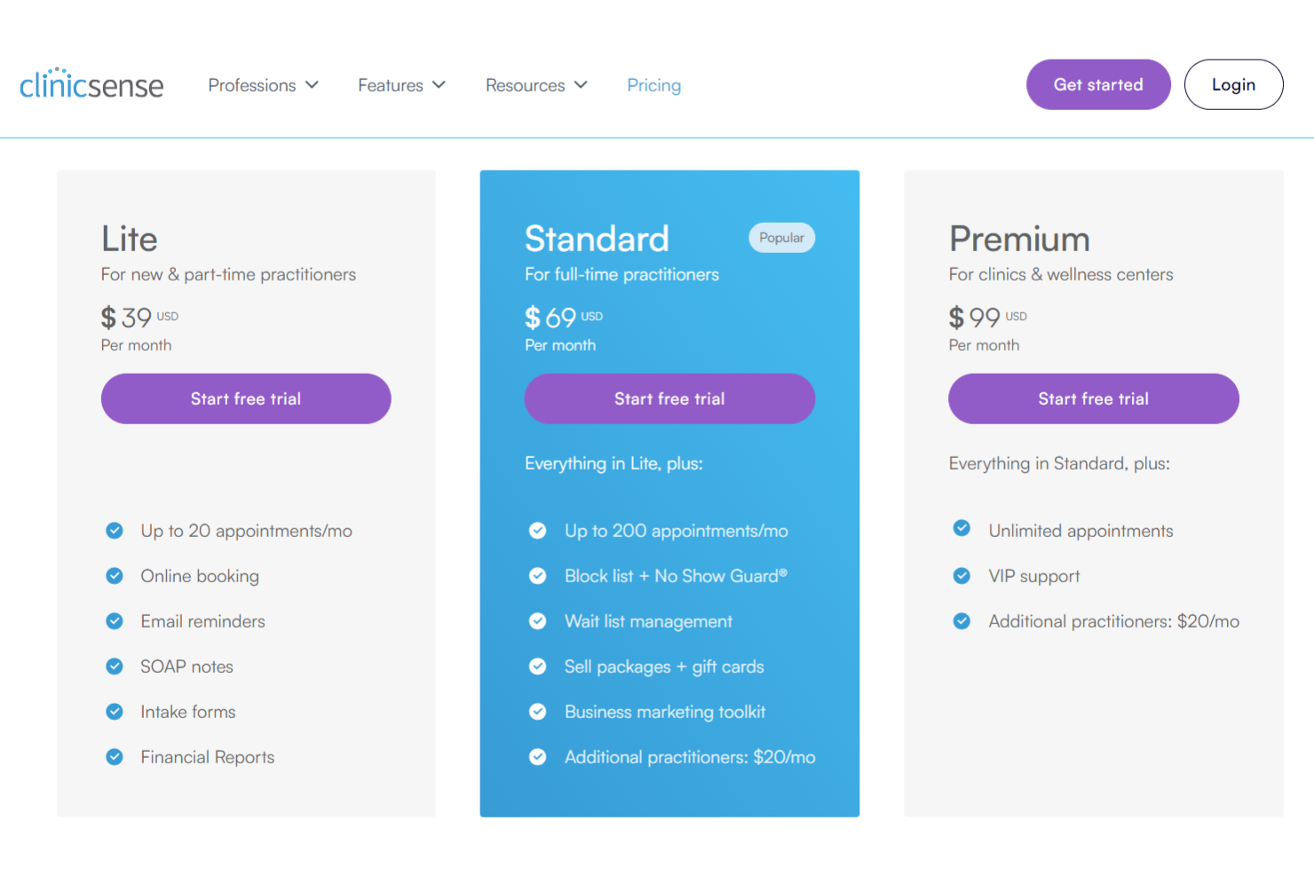 ClinicSense pricing plans