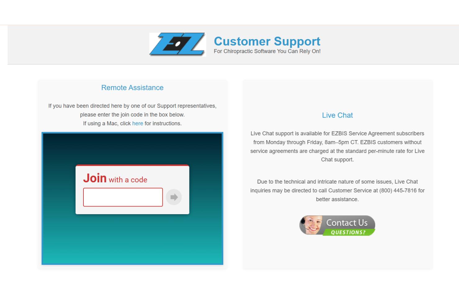 EZBIS customer support