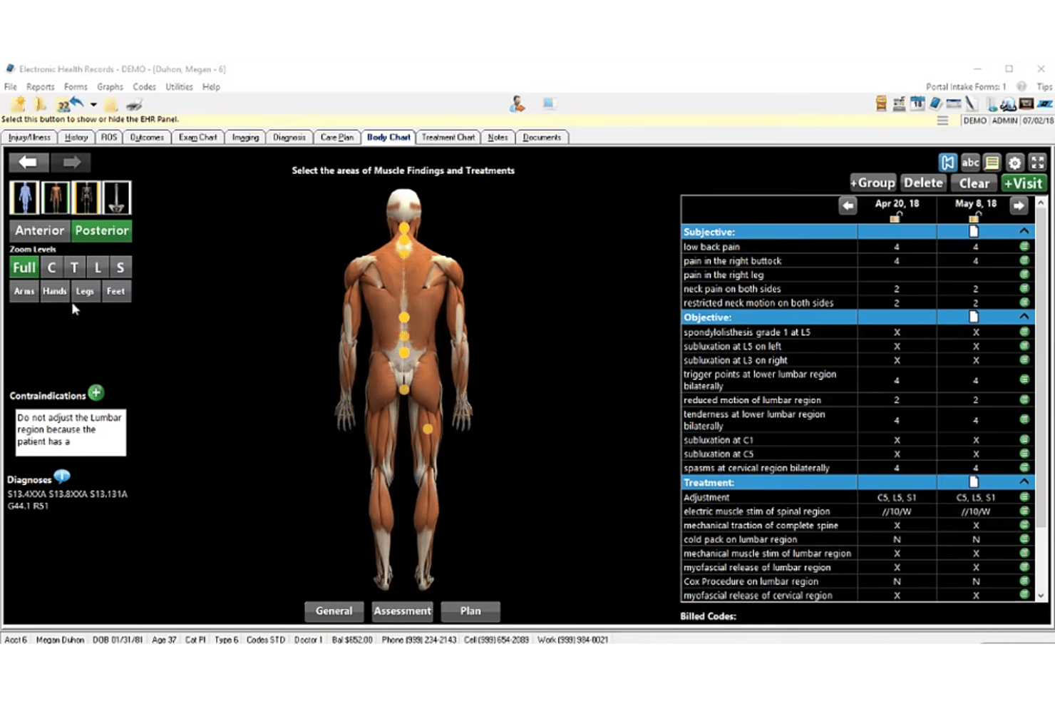 EZBIS body chart screen