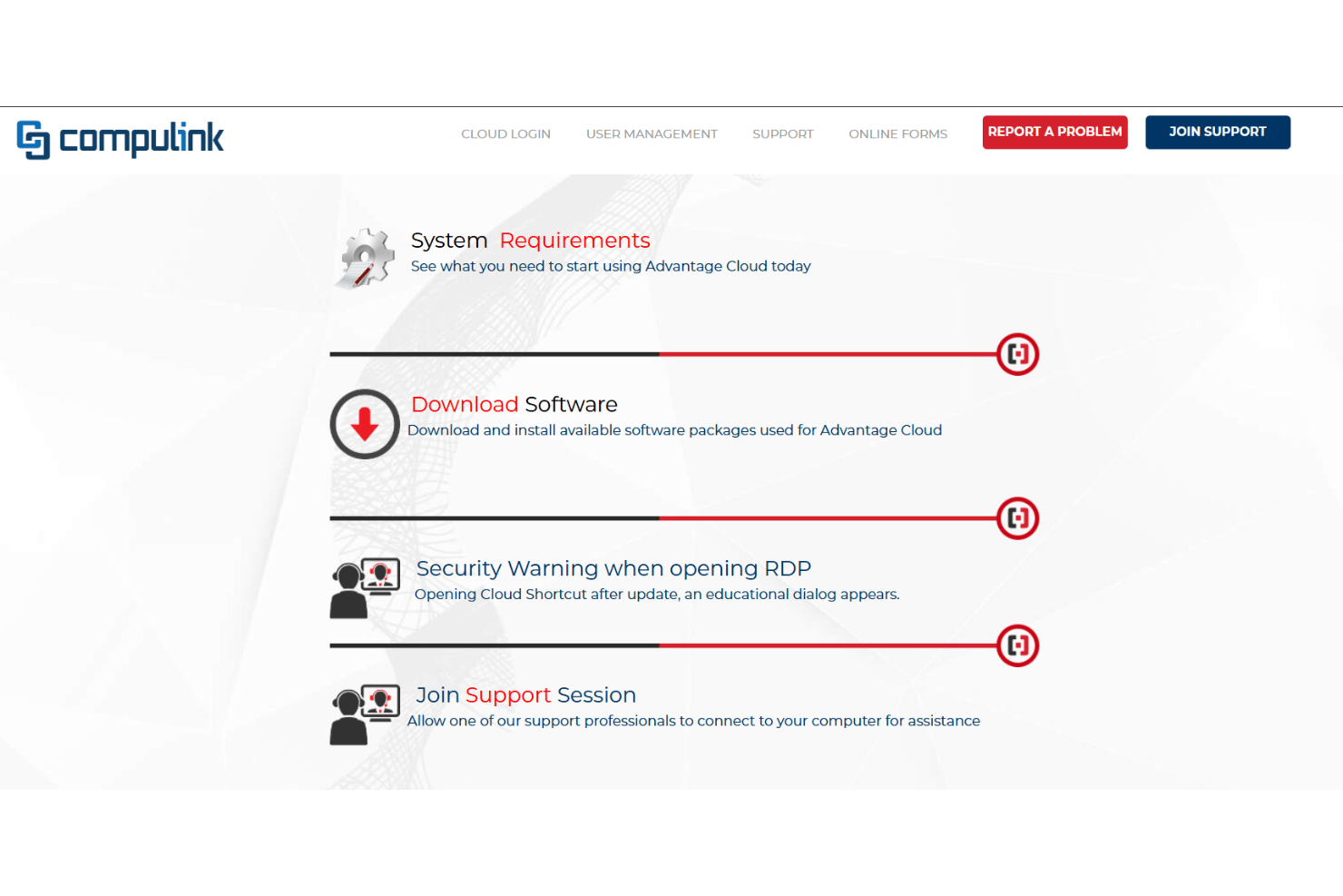 Compulink support page onboarding