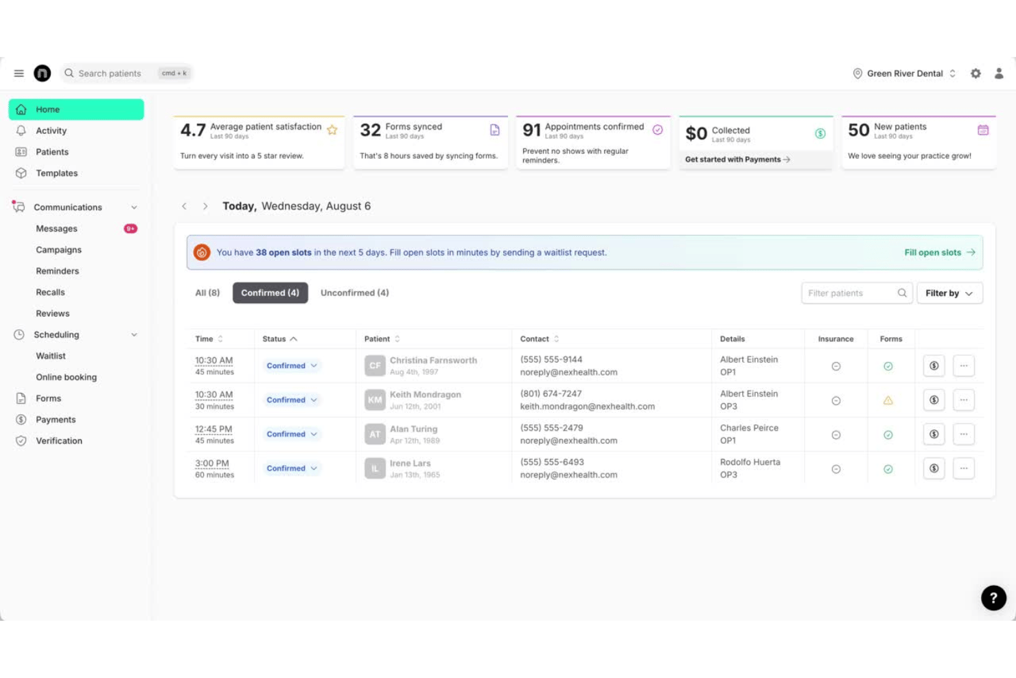 NexHealth streamlines scheduling, billing, forms, and patient communication