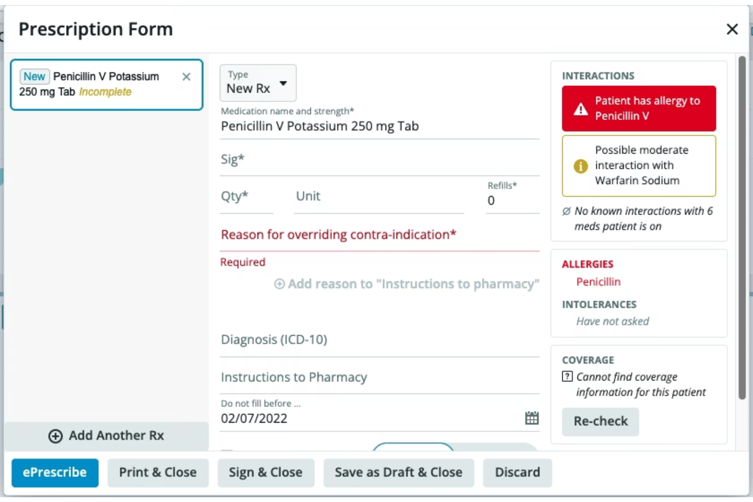 Elation Health prescription form