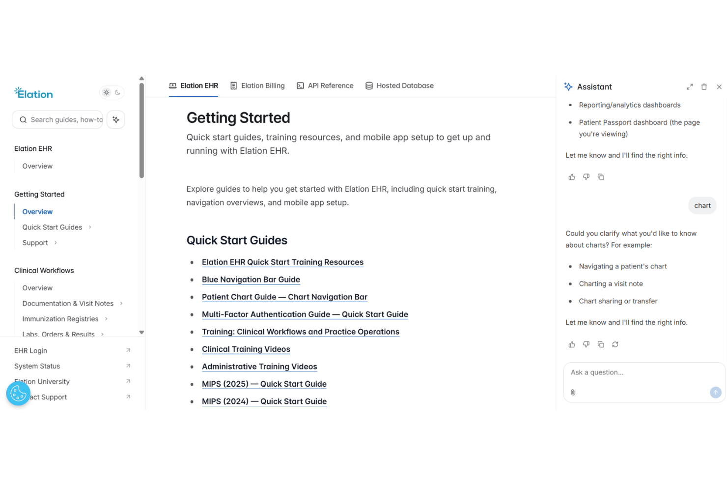 Elation Health help center with onboarding guides