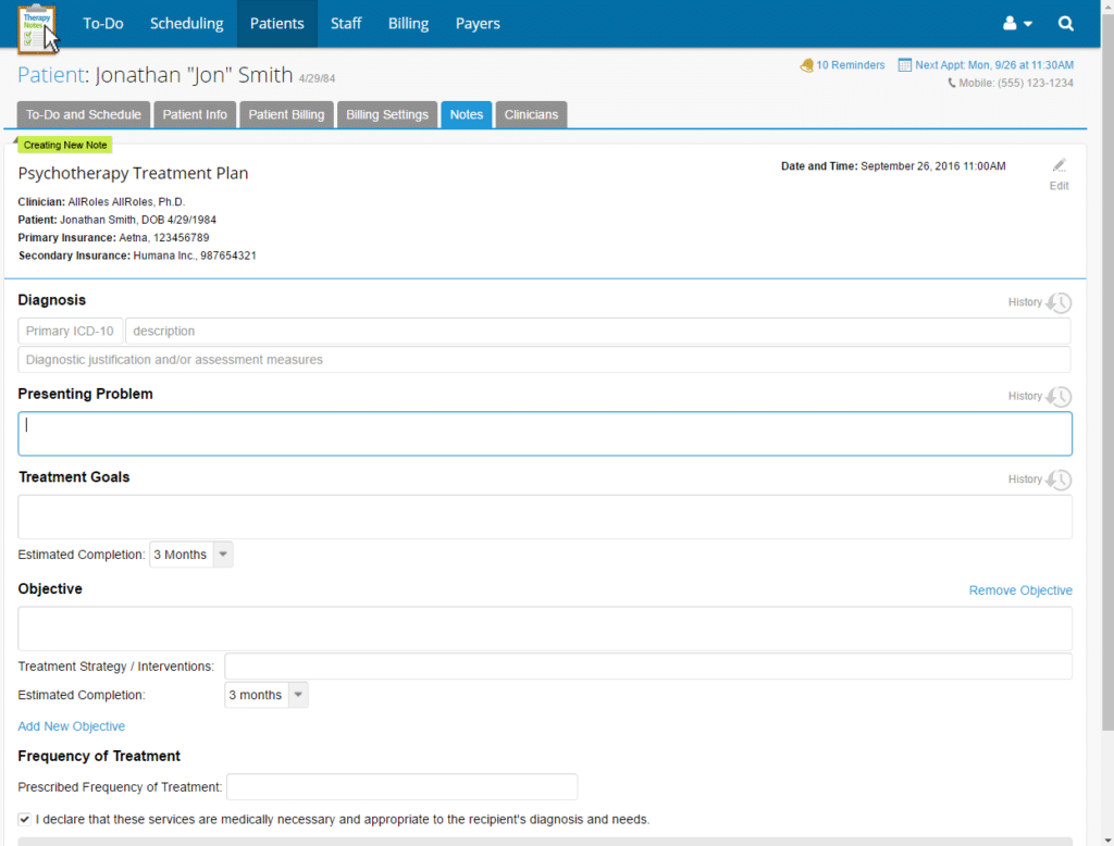 TherapyNotes screenshot - Was ist die beste EMR-Software? [2026 Meine Bewertungen]