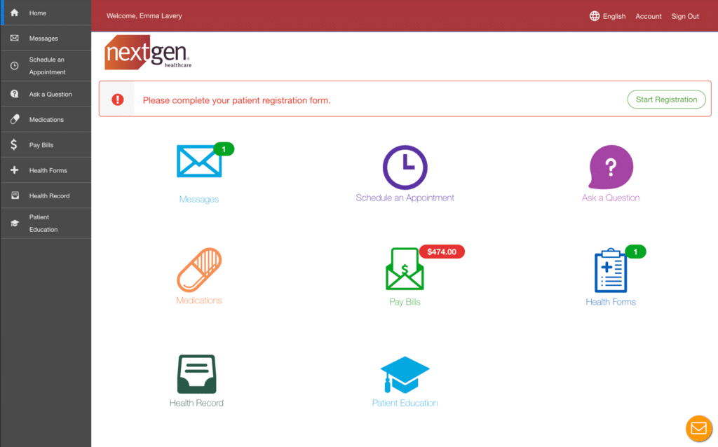 NextGen EHR screenshot - 10 beste EHR-Systeme für die Allgemeinmedizin im Jahr 2026