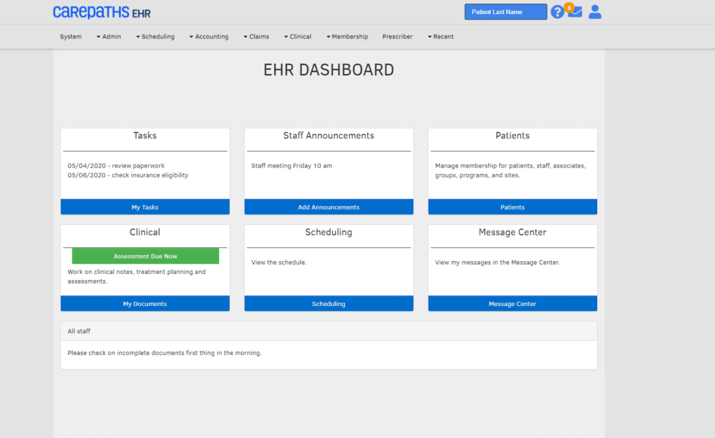 CarePaths EHR screenshot - 10 Beste kostenlose EMR-Plattformen für 2026 [Meine Bewertungen]
