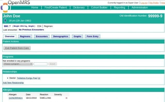 OpenMRS screenshot - 10 Meilleures Plateformes EMR Gratuites pour 2026 [Mes Avis]