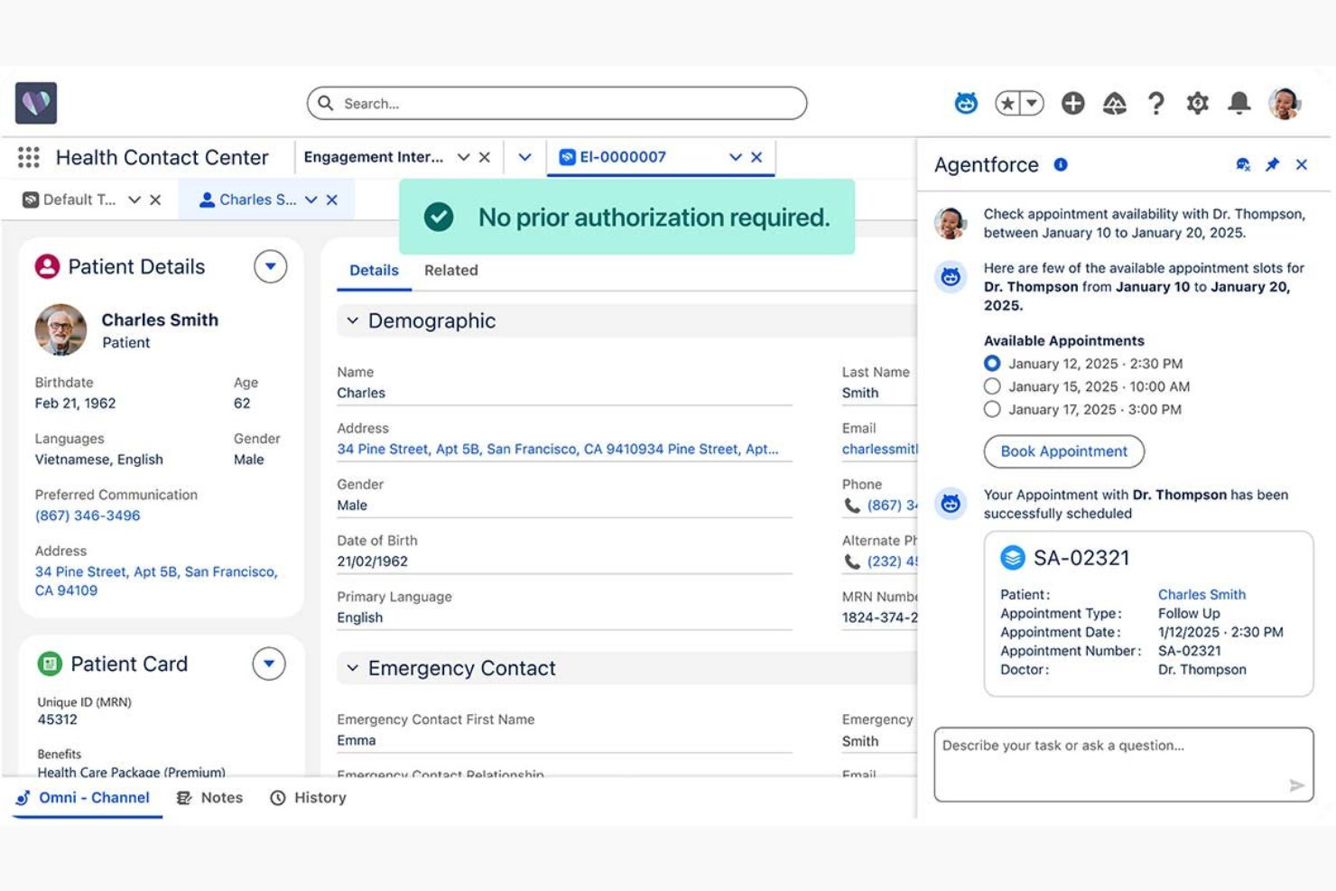 Agentforce for Healthcare screenshot - 10 Meilleures Solutions d’IA en Santé Passées en Revue en 2026
