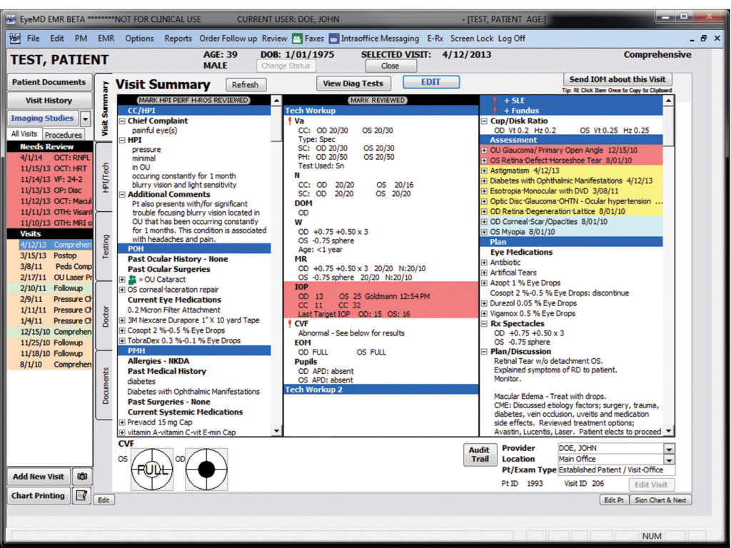 EyeMD EMR screenshot - 10 beste Lösungen für elektronische Patientenakten in der Augenheilkunde im Test für 2026