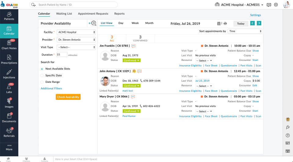 CharmHealth screenshot - 10 Meilleurs Logiciels d’Optométrie en 2026