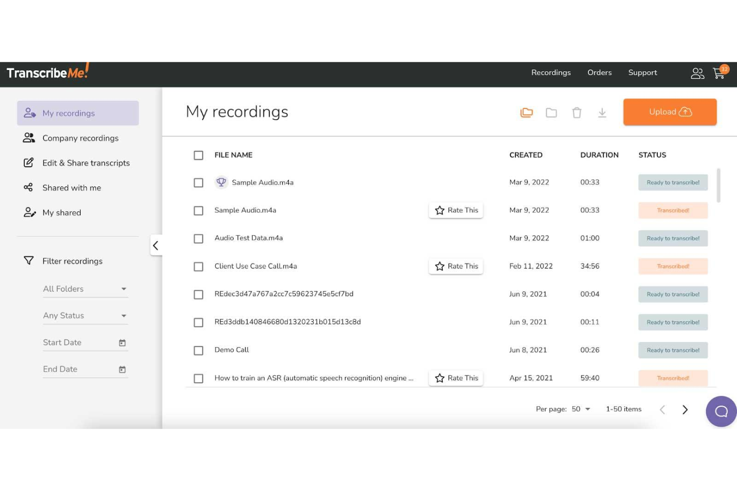 TranscribeMe screenshot - 10 migliori software di trascrizione conformi HIPAA nel 2026