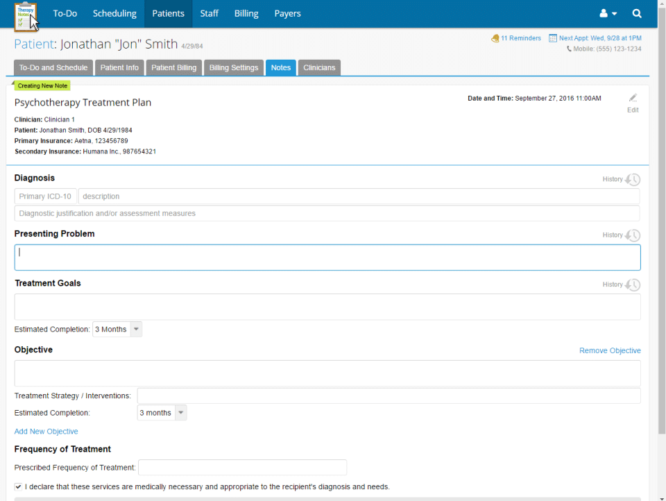 TherapyNotes screenshot - 9 Migliori Sistemi EHR per la Salute Comportamentale Recensiti per 2026