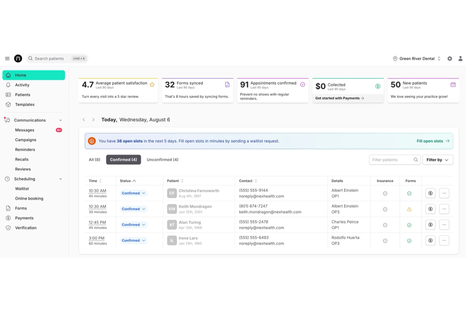 NexHealth screenshot - 4 Migliori software CRM conformi HIPAA nel 2026