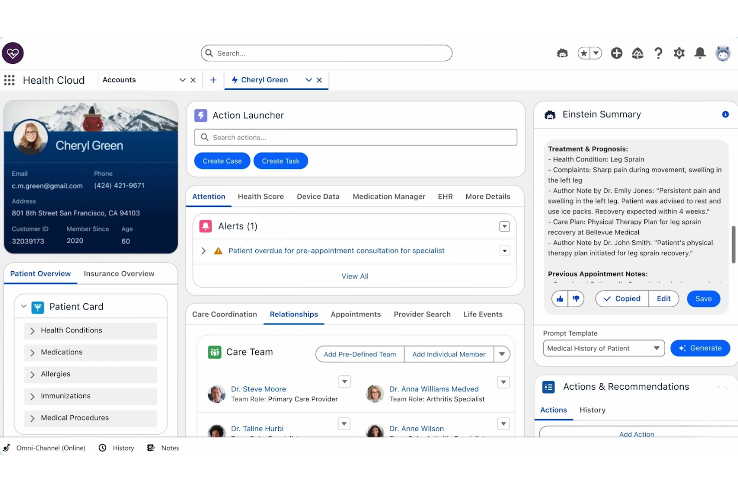 Salesforce Agentforce Health screenshot - 4 Migliori software CRM conformi HIPAA nel 2026