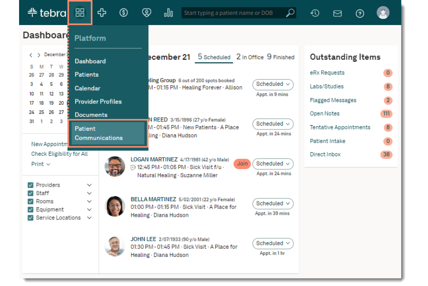 Tebra screenshot - 4 Migliori software CRM conformi HIPAA nel 2026