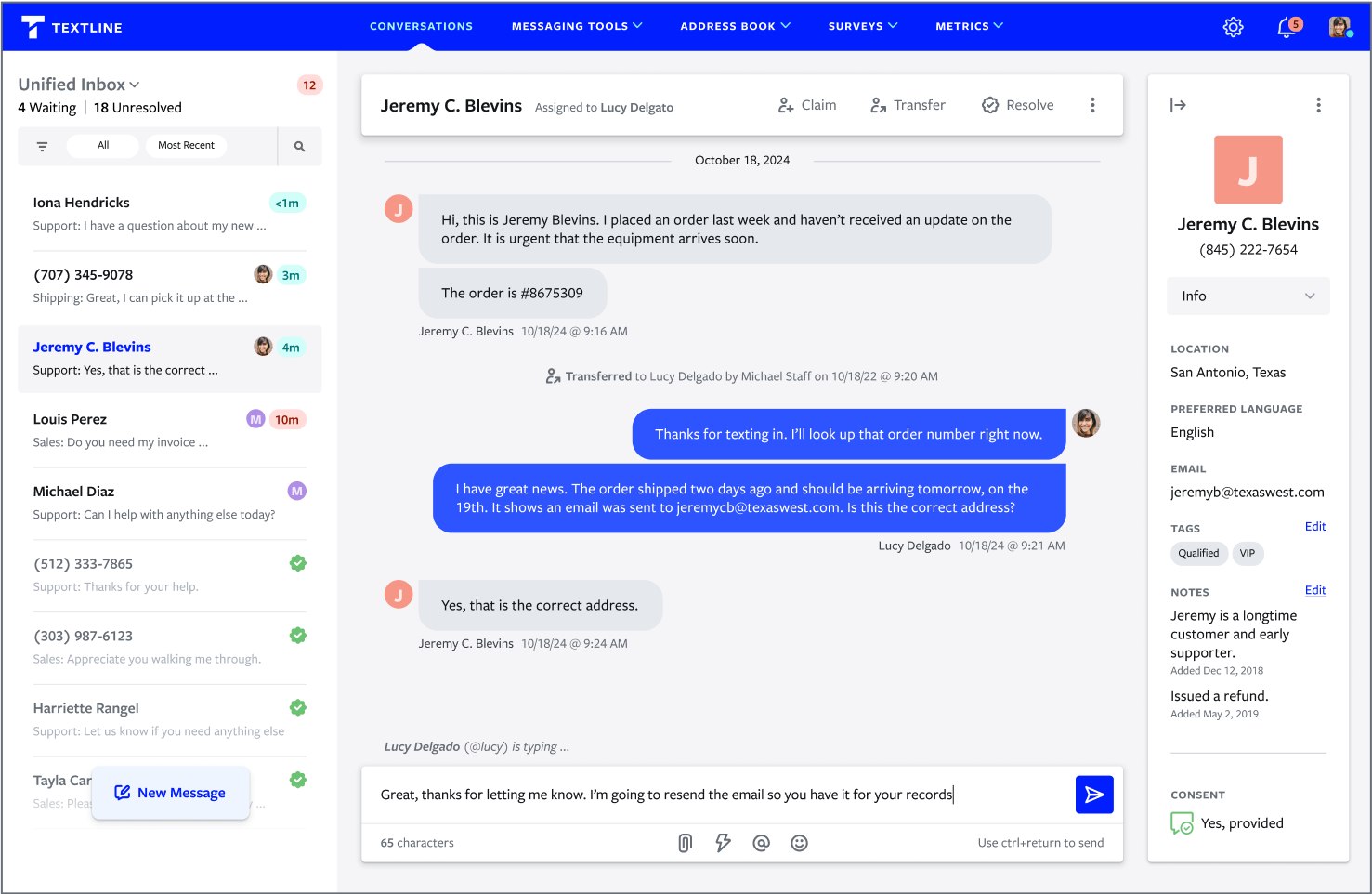 Textline screenshot - 10 programas de mensajería compatibles con HIPAA para 2026