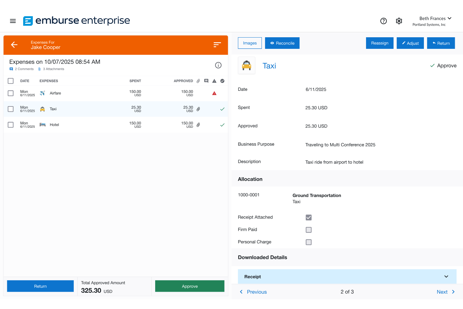 Emburse screenshot - 10 software per la gestione delle spese per il settore sanitario nel 2026